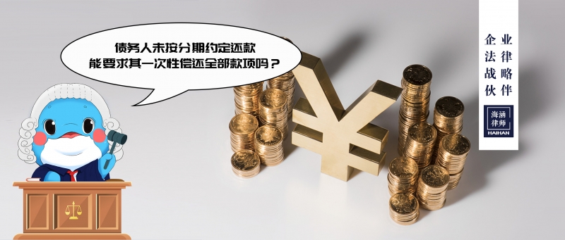 债务人未按分期约定还款，能要求其一次性偿还全部款项吗？